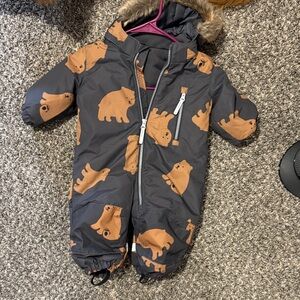 H&M Gray and Brown Bear Print Snowsuit